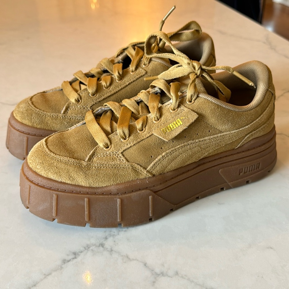 Mustard Suede Puma Platform Sneakers